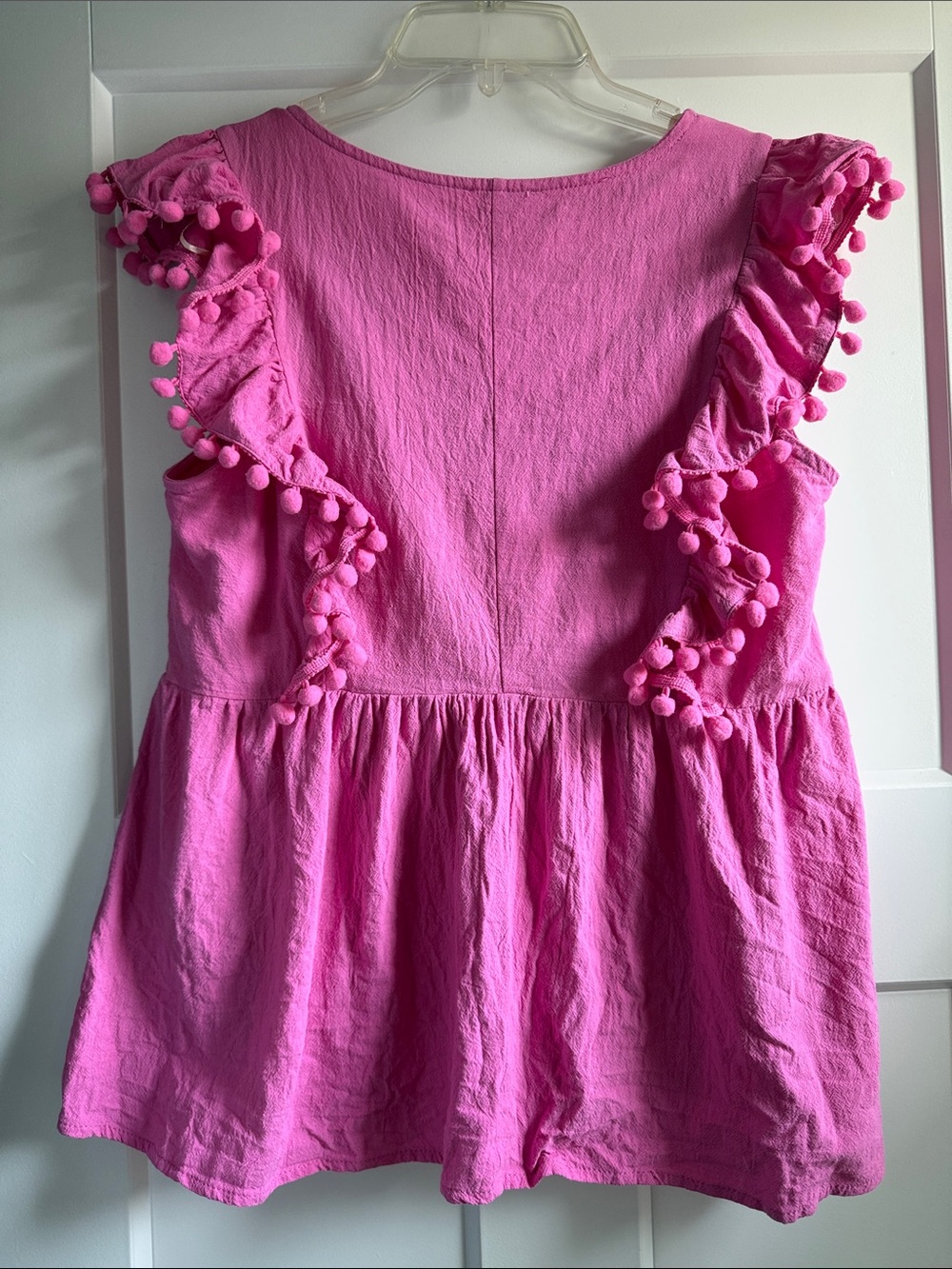 Umgee Pink Embroidered Ruffle Pom-Pom Sleeveless Blouse - Picture 3 of 4